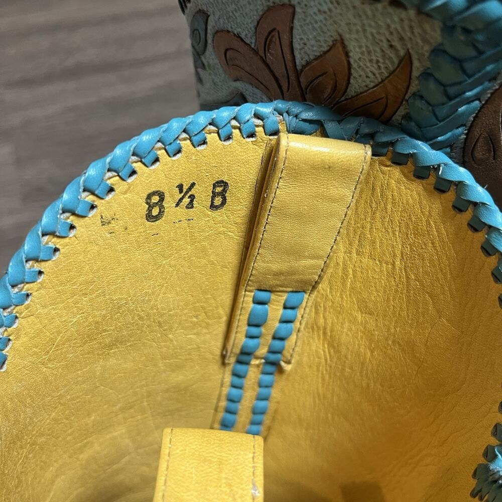 Carrie Cameron Peacock Boots Women's 8.5B Hand Tooled Painted Leather Western - Picture 14 of 16